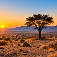 Namibian landscape at sunset